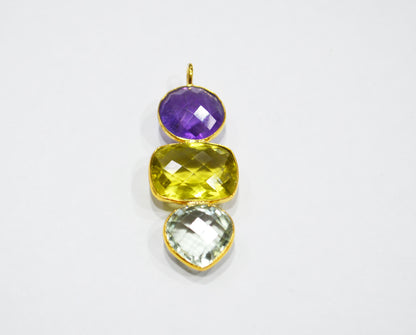 Amethyst With Green Amethyst And Lemon Quartz Fancy Shape Connector , Sold By Piece , 44 mm , 32497