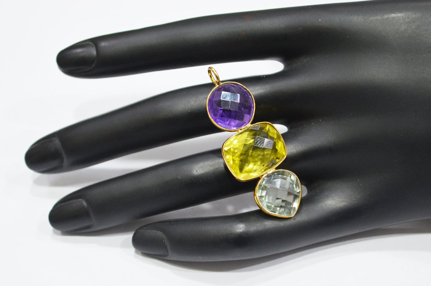 Amethyst With Green Amethyst And Lemon Quartz Fancy Shape Connector , Sold By Piece , 44 mm , 32497