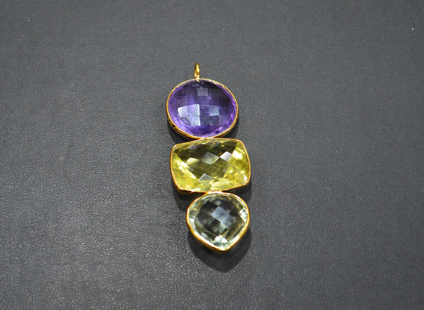 Amethyst With Green Amethyst And Lemon Quartz Fancy Shape Connector , Sold By Piece , 55 mm , 32498