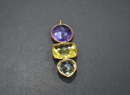 Amethyst With Green Amethyst And Lemon Quartz Fancy Shape Connector , Sold By Piece , 55 mm , 32498
