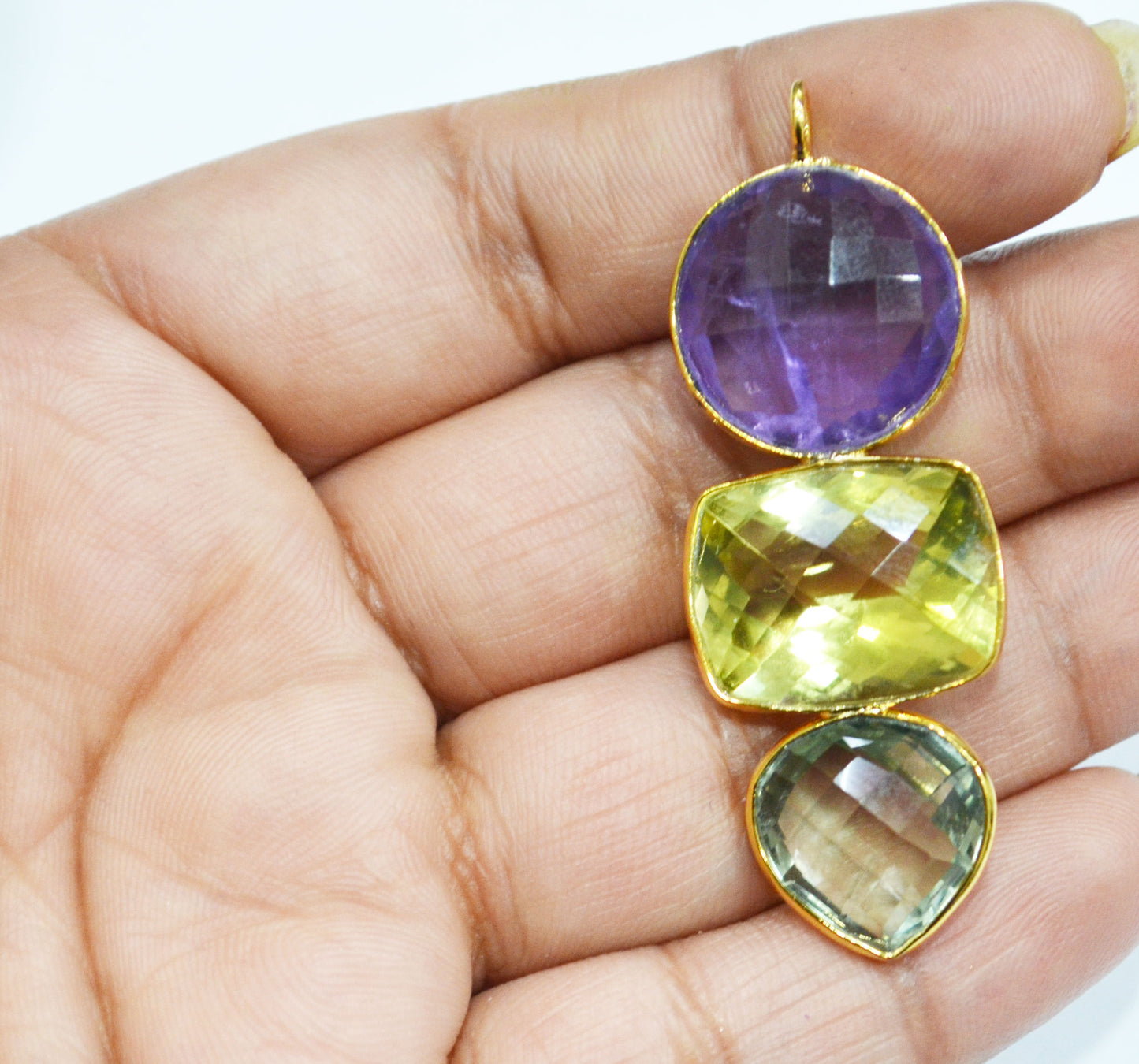 Amethyst With Green Amethyst And Lemon Quartz Fancy Shape Connector , Sold By Piece , 55 mm , 32498
