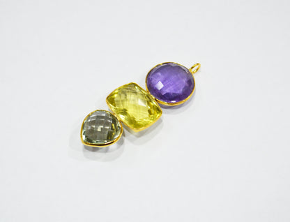 Amethyst With Green Amethyst And Lemon Quartz Fancy Shape Connector , Sold By Piece , 55 mm , 32498