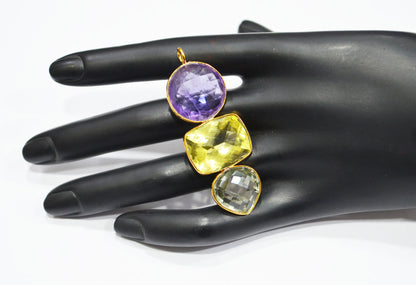 Amethyst With Green Amethyst And Lemon Quartz Fancy Shape Connector , Sold By Piece , 55 mm , 32498