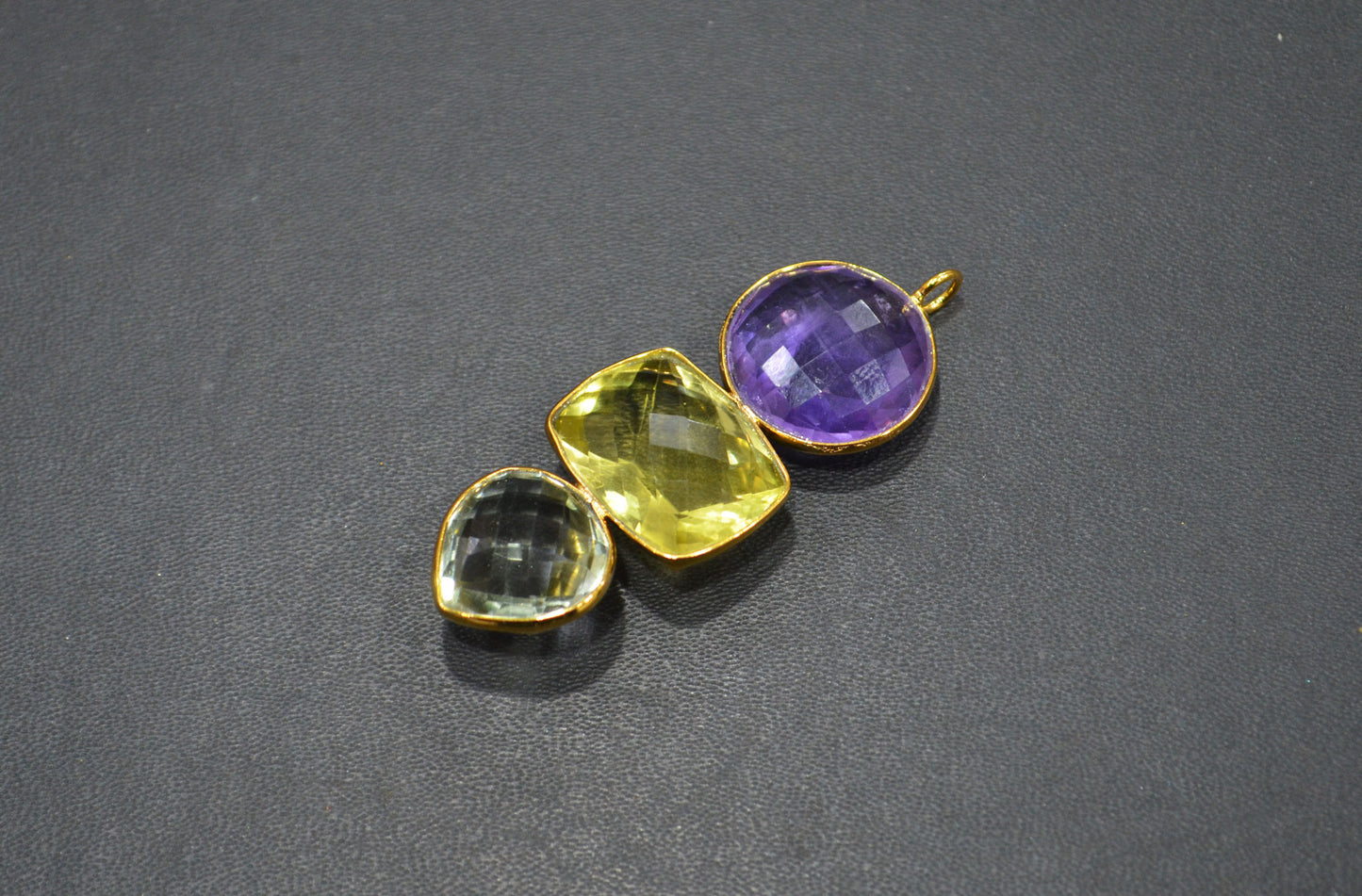 Amethyst With Green Amethyst And Lemon Quartz Fancy Shape Connector , Sold By Piece , 55 mm , 32498