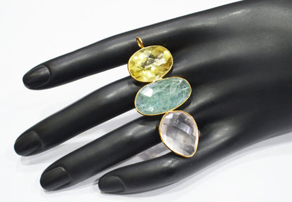 Lemon Quartz With Kyanite And Rose Quartz Fancy Shape Connector , Sold By Piece , 53 mm , 32499