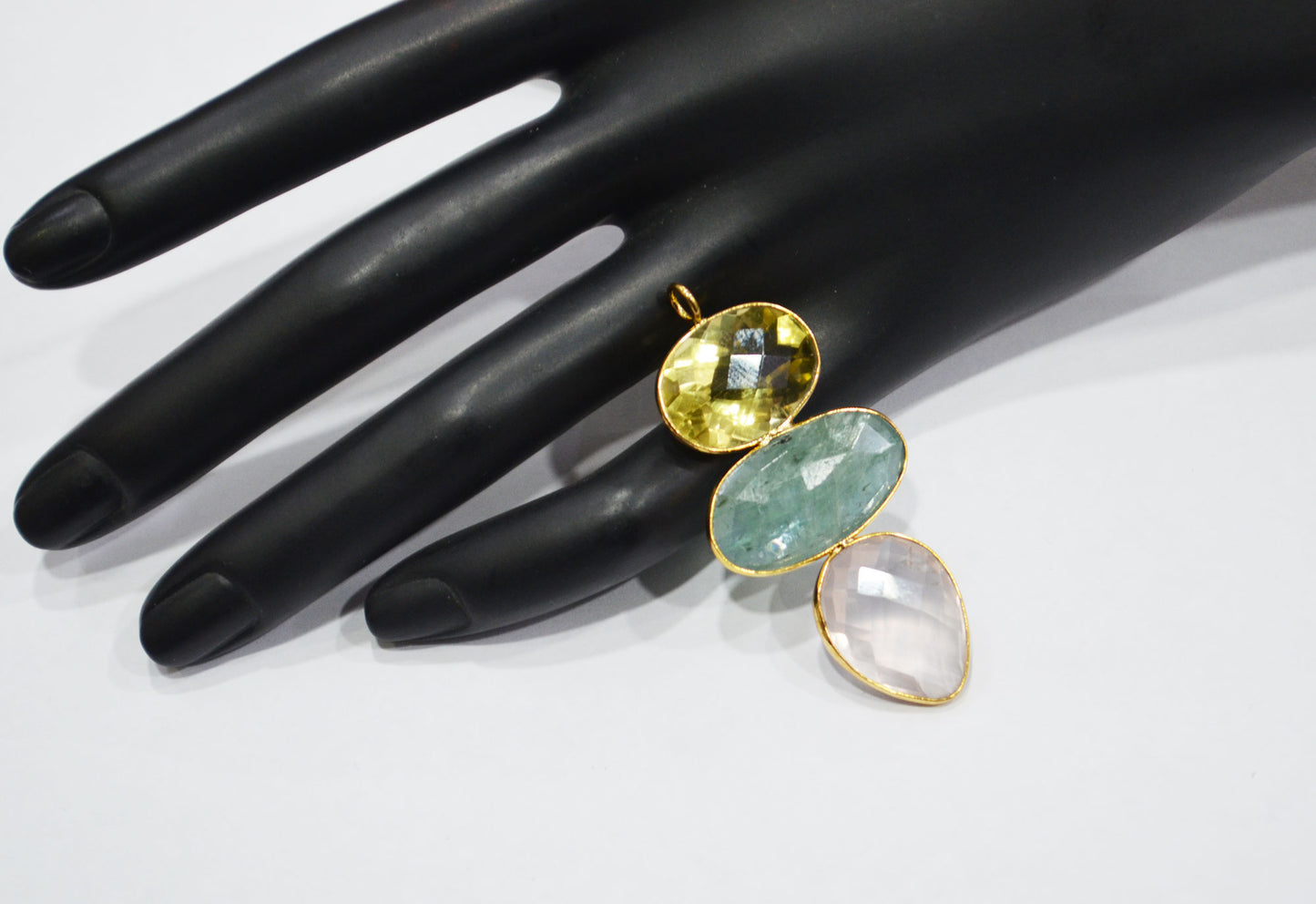 Lemon Quartz With Kyanite And Rose Quartz Fancy Shape Connector , Sold By Piece , 53 mm , 32499