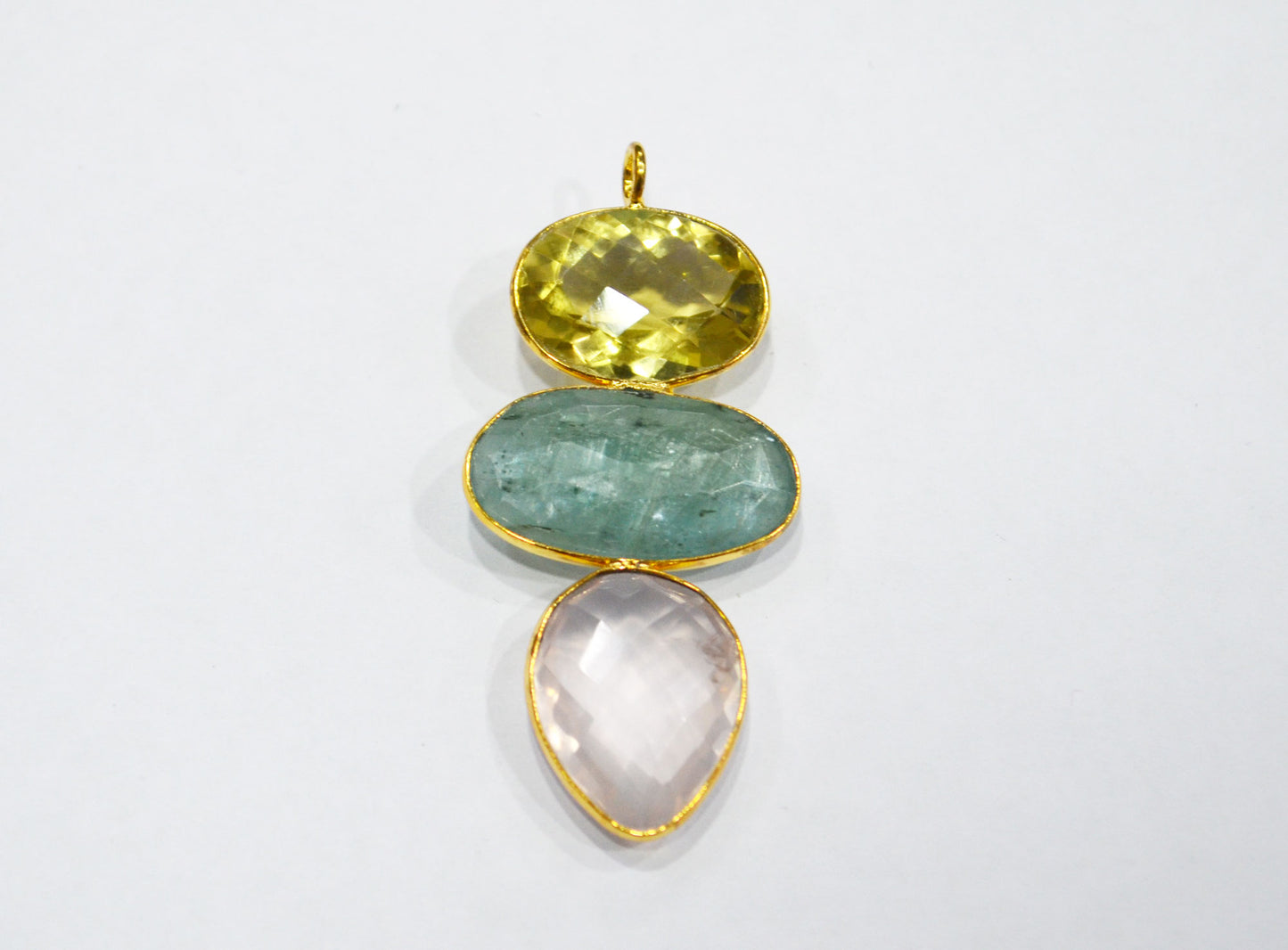 Lemon Quartz With Kyanite And Rose Quartz Fancy Shape Connector , Sold By Piece , 53 mm , 32499