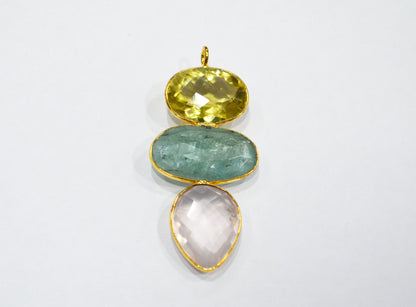 Lemon Quartz With Kyanite And Rose Quartz Fancy Shape Connector , Sold By Piece , 53 mm , 32499