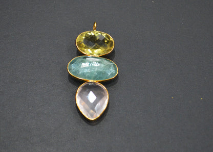 Lemon Quartz With Kyanite And Rose Quartz Fancy Shape Connector , Sold By Piece , 53 mm , 32499