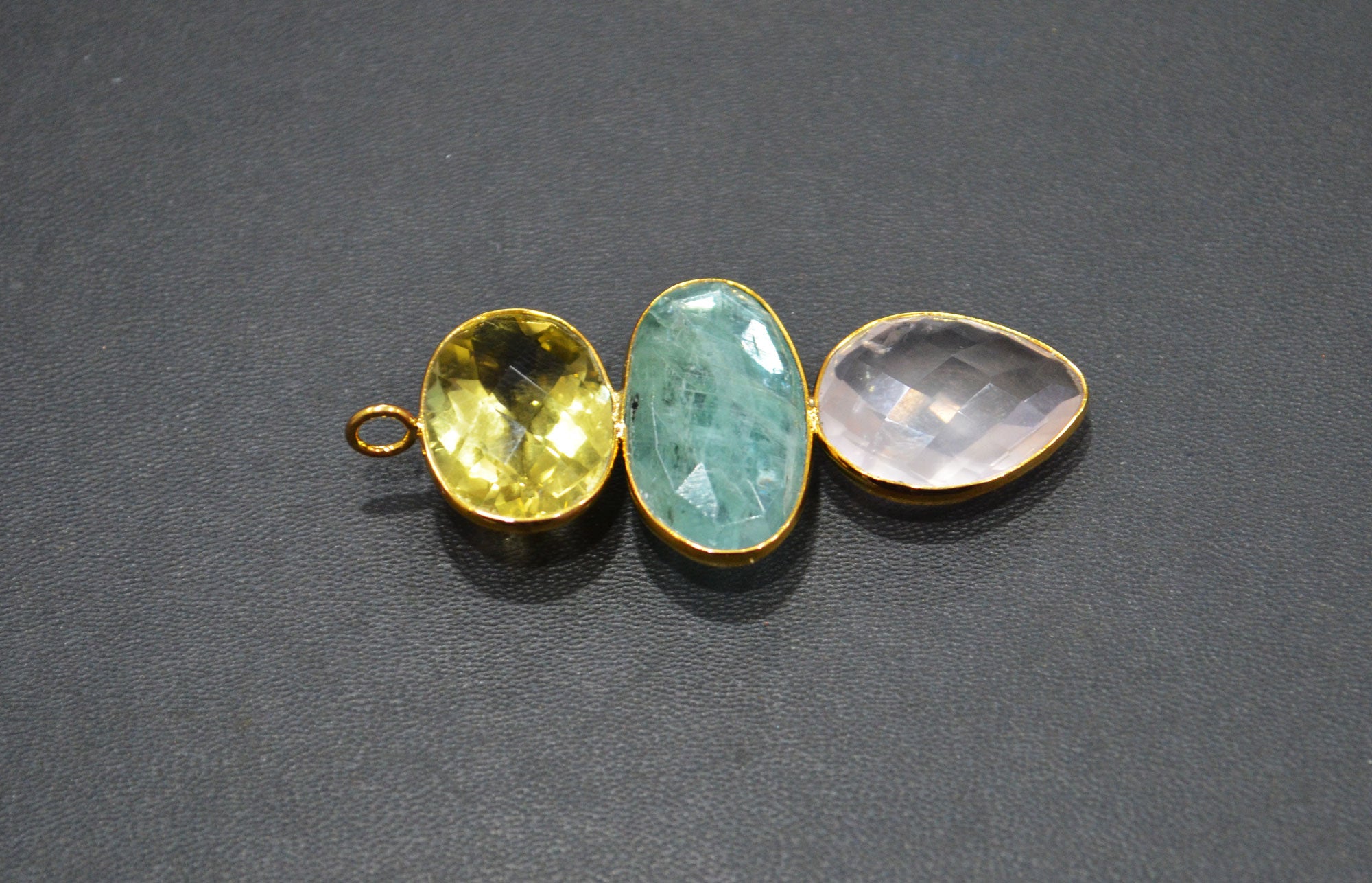 Lemon Quartz With Kyanite And Rose Quartz Fancy Shape Connector , Sold By Piece , 53 mm , 32499