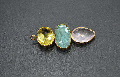 Lemon Quartz With Kyanite And Rose Quartz Fancy Shape Connector , Sold By Piece , 53 mm , 32499