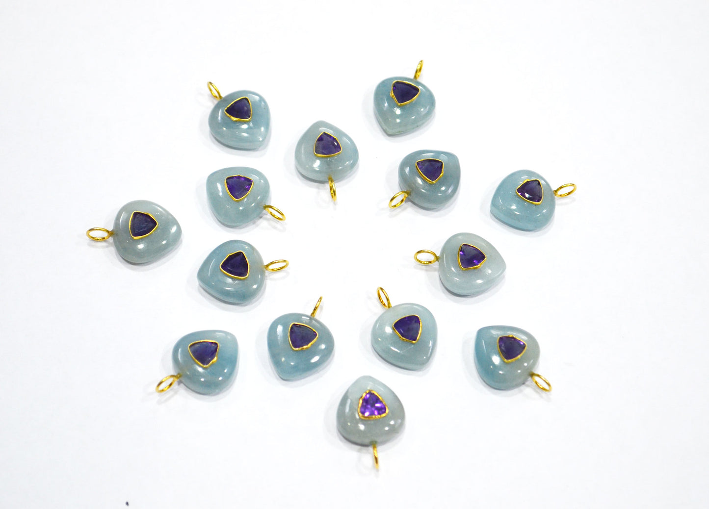 Aquamarine Smooth Heart Shape With Amethyst Inlay Single Bail Connector , Sold By Piece , 15 mm , 32500