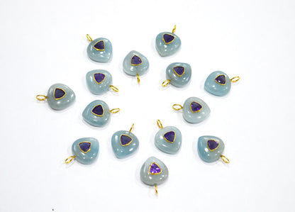 Aquamarine Smooth Heart Shape With Amethyst Inlay Single Bail Connector , Sold By Piece , 15 mm , 32500