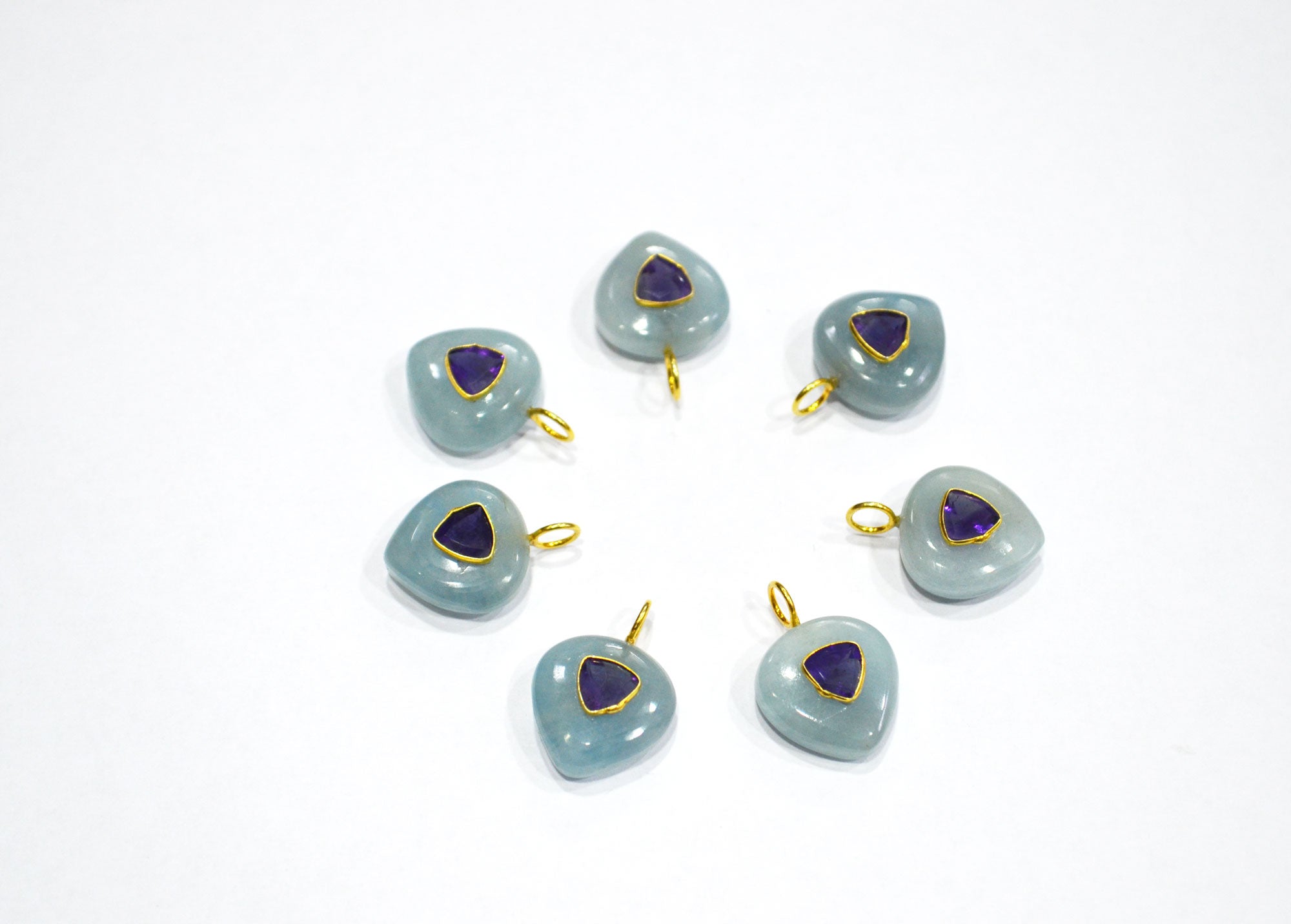 Aquamarine Smooth Heart Shape With Amethyst Inlay Single Bail Connector , Sold By Piece , 15 mm , 32500