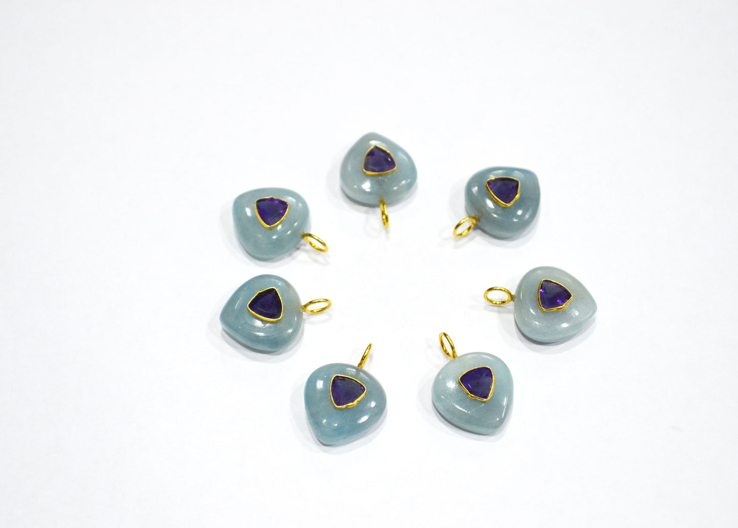 Aquamarine Smooth Heart Shape With Amethyst Inlay Single Bail Connector , Sold By Piece , 15 mm , 32500