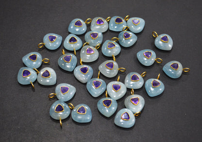 Aquamarine Smooth Heart Shape With Amethyst Inlay Single Bail Connector , Sold By Piece , 15 mm , 32500