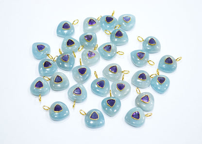 Aquamarine Smooth Heart Shape With Amethyst Inlay Single Bail Connector , Sold By Piece , 15 mm , 32500