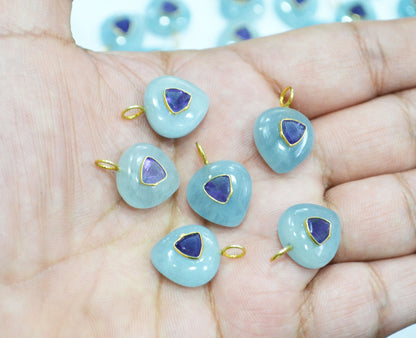 Aquamarine Smooth Heart Shape With Amethyst Inlay Single Bail Connector , Sold By Piece , 15 mm , 32500