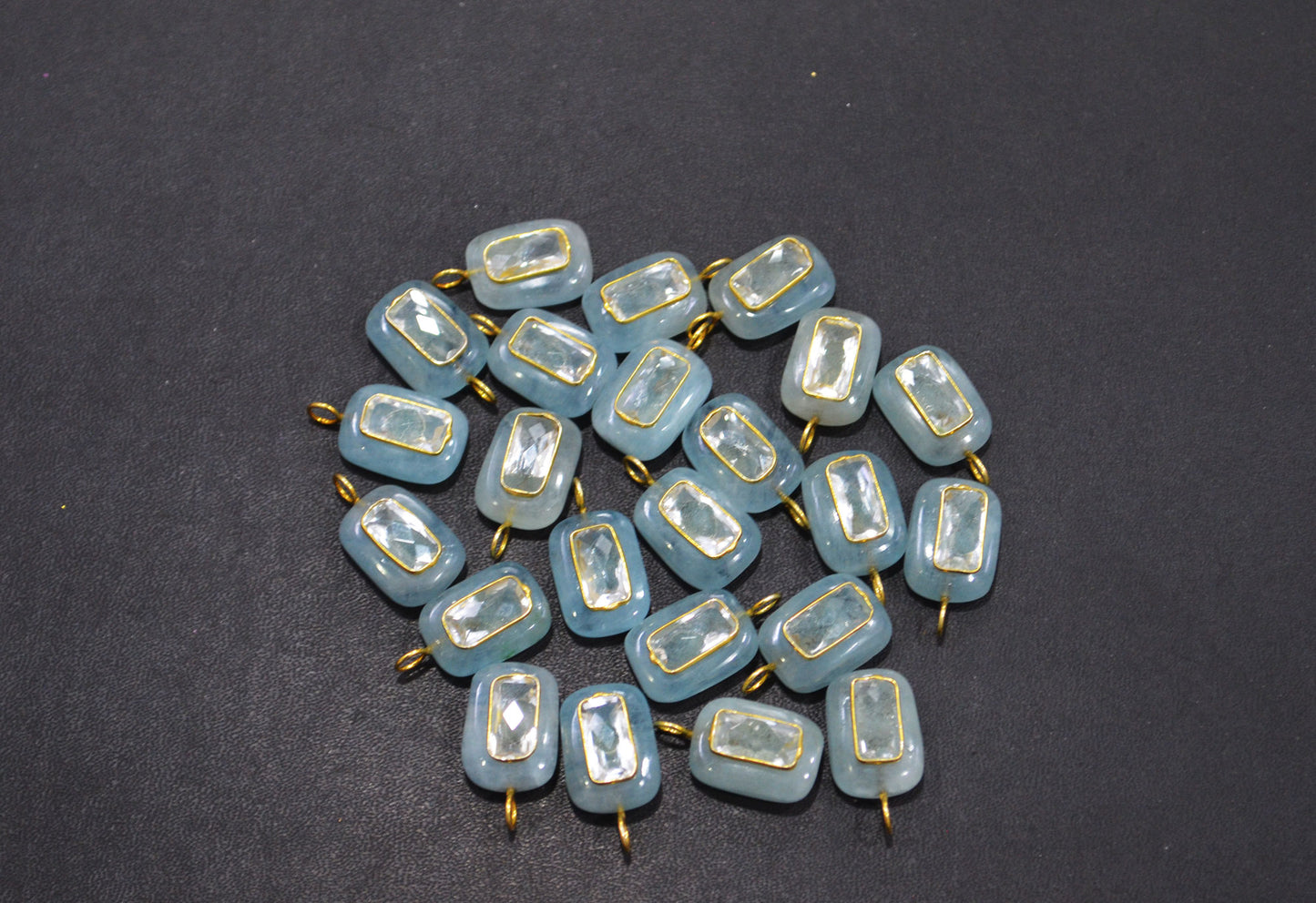 Aquamarine Smooth Baguette Shape With Topaz Inlay Single Bail Connector , Sold By Piece , 13x18 mm , 32501