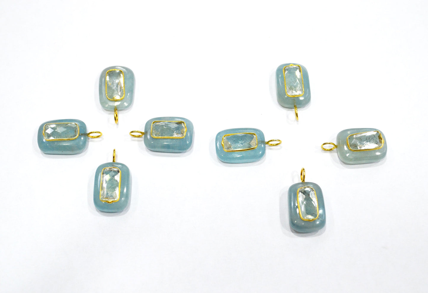 Aquamarine Smooth Baguette Shape With Topaz Inlay Single Bail Connector , Sold By Piece , 13x18 mm , 32501