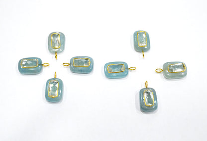 Aquamarine Smooth Baguette Shape With Topaz Inlay Single Bail Connector , Sold By Piece , 13x18 mm , 32501