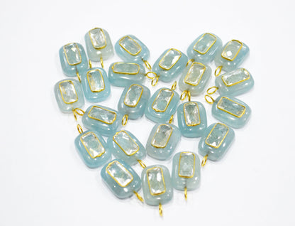 Aquamarine Smooth Baguette Shape With Topaz Inlay Single Bail Connector , Sold By Piece , 13x18 mm , 32501