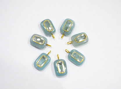 Aquamarine Smooth Baguette Shape With Topaz Inlay Single Bail Connector , Sold By Piece , 13x18 mm , 32501