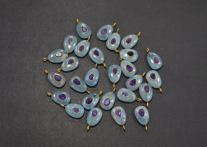 Aquamarine Smooth Egg Shape With Amethyst Inlay Single Bail Connector , Sold By Piece , 12x18 mm , 32502