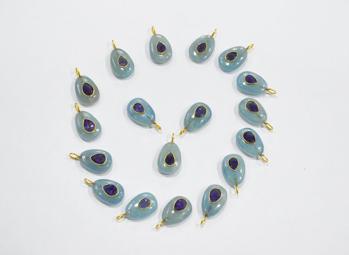 Aquamarine Smooth Egg Shape With Amethyst Inlay Single Bail Connector , Sold By Piece , 12x18 mm , 32502