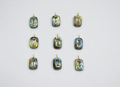 Labradorite Smooth Baguette Shape With Topaz Inlay Single Bail Connector , Sold By Piece , 13x17 mm , 32503