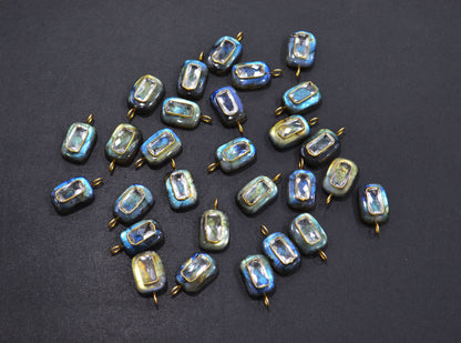 Labradorite Smooth Baguette Shape With Topaz Inlay Single Bail Connector , Sold By Piece , 13x17 mm , 32503
