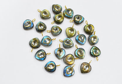 Labradorite Smooth Heart Shape With Topaz Inlay Single Bail Connector , Sold By Piece , 15 mm , 32504