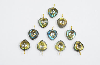 Labradorite Smooth Heart Shape With Topaz Inlay Single Bail Connector , Sold By Piece , 15 mm , 32504