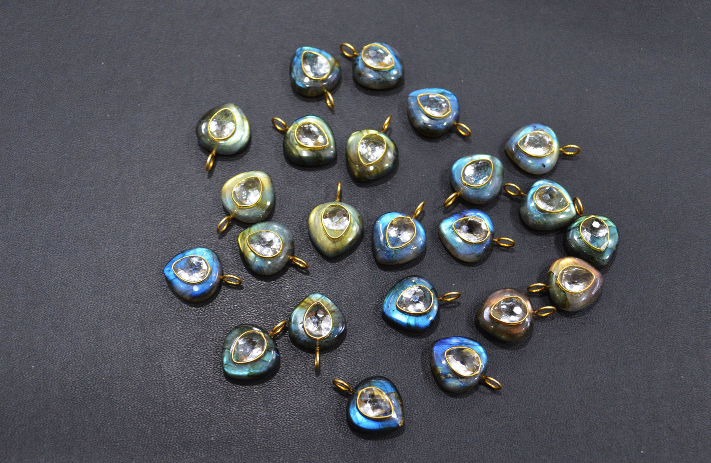 Labradorite Smooth Heart Shape With Topaz Inlay Single Bail Connector , Sold By Piece , 15 mm , 32504