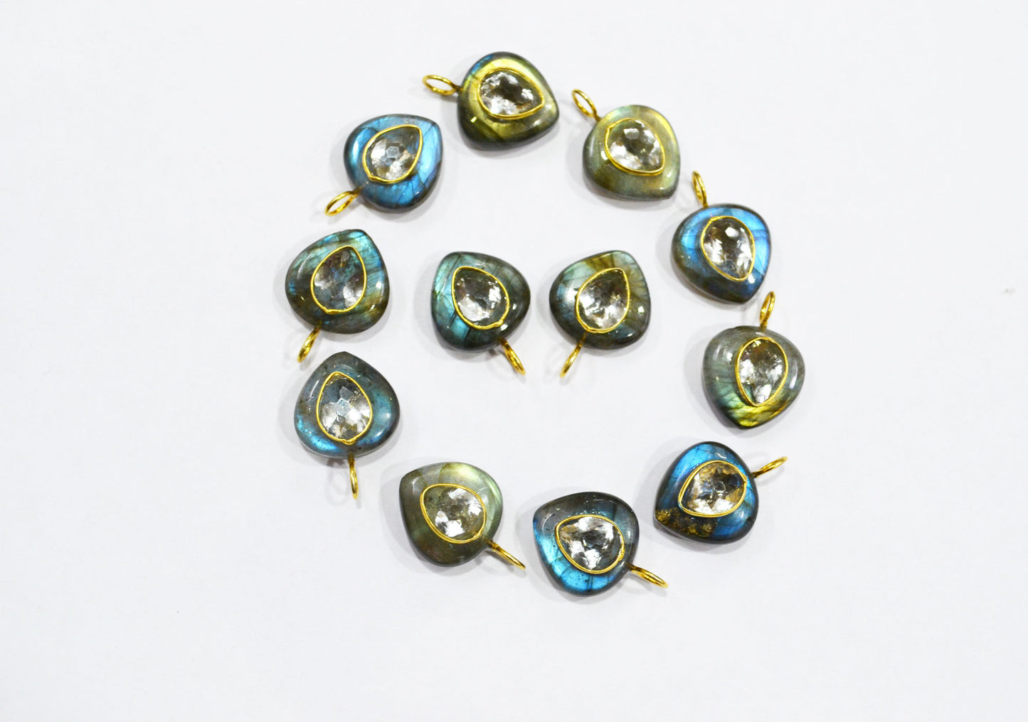 Labradorite Smooth Heart Shape With Topaz Inlay Single Bail Connector , Sold By Piece , 15 mm , 32504