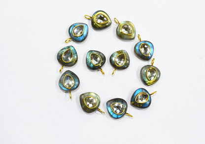 Labradorite Smooth Heart Shape With Topaz Inlay Single Bail Connector , Sold By Piece , 15 mm , 32504