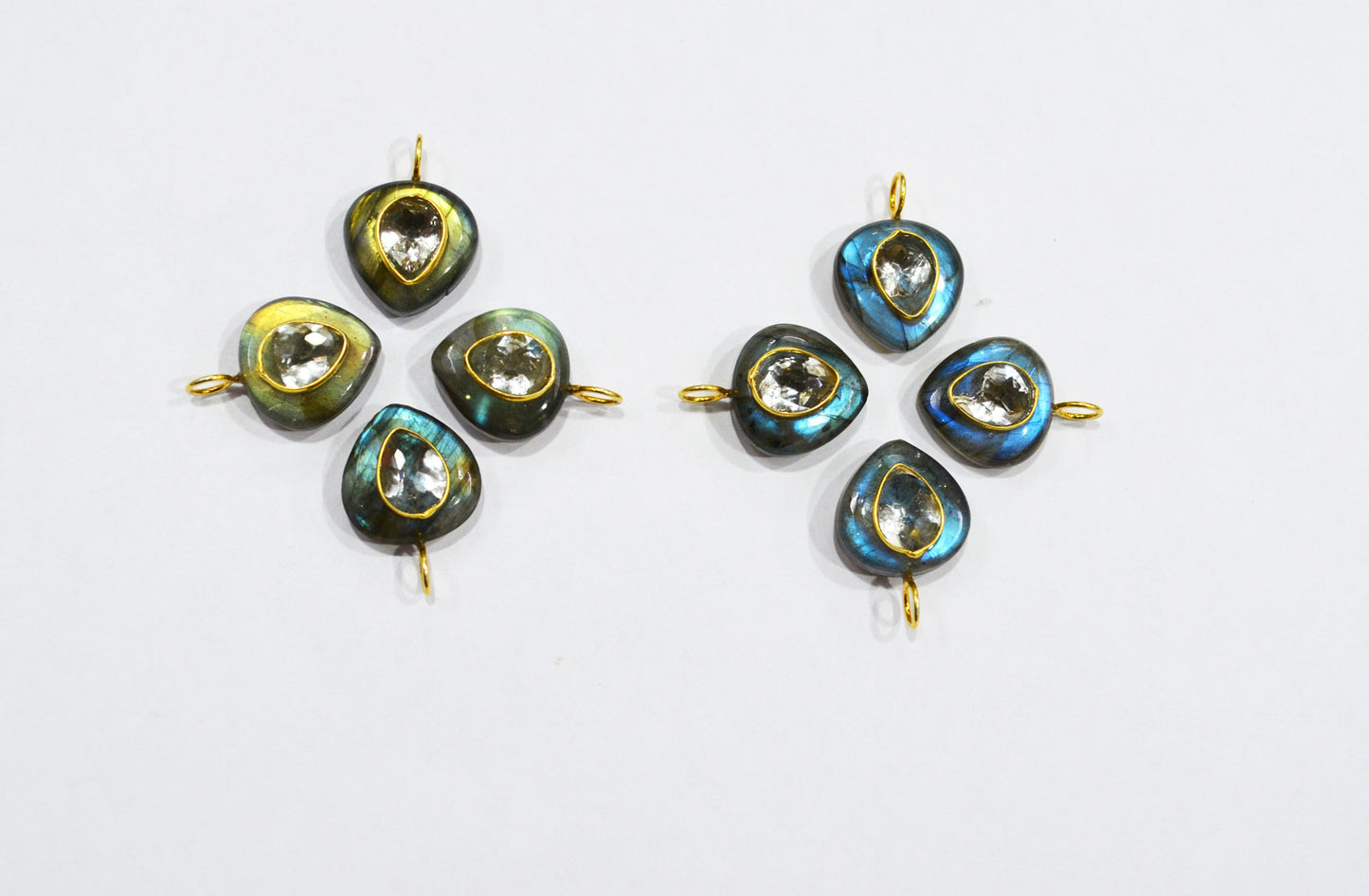 Labradorite Smooth Heart Shape With Topaz Inlay Single Bail Connector , Sold By Piece , 15 mm , 32504