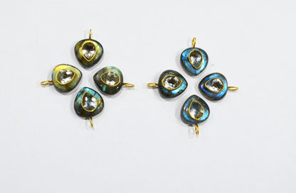 Labradorite Smooth Heart Shape With Topaz Inlay Single Bail Connector , Sold By Piece , 15 mm , 32504