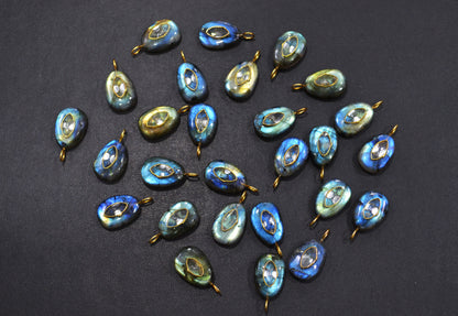 Labradorite Smooth Egg Shape With Topaz Inlay Single Bail Connector , Sold By Piece , 12x17 mm , 32505
