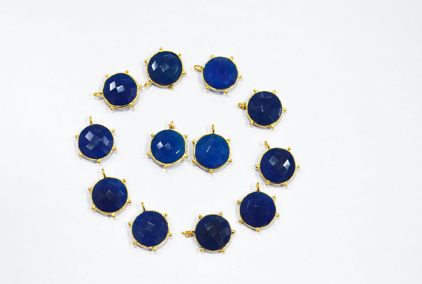 Sapphire Chalcedony Faceted Coin Shape Connector , Sold By Piece , 16 - 17 mm , 32507