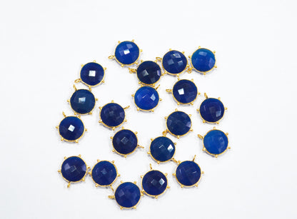 Sapphire Chalcedony Faceted Coin Shape Connector , Sold By Piece , 16 - 17 mm , 32507