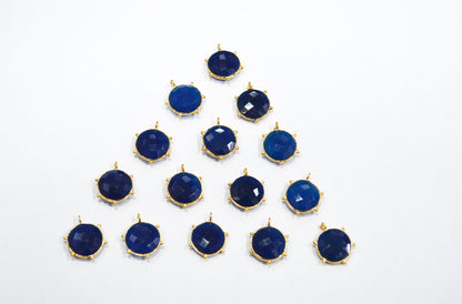 Sapphire Chalcedony Faceted Coin Shape Connector , Sold By Piece , 16 - 17 mm , 32507