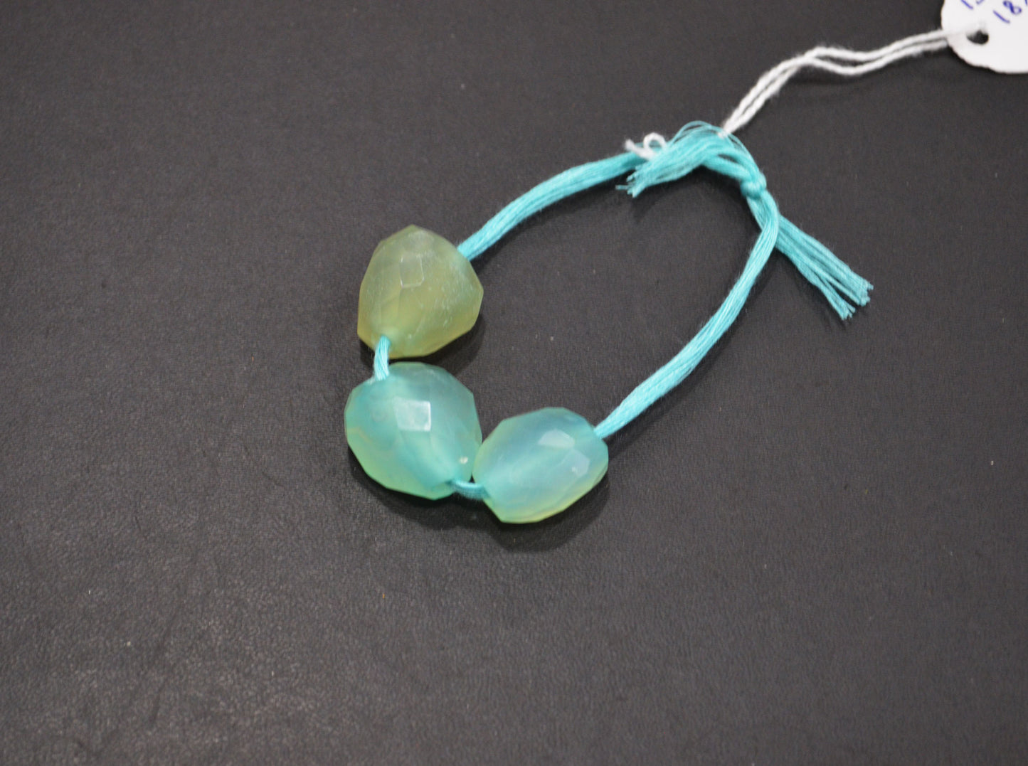 3 Pieces In A Strand Aqua Chalcedony Nuggets Shape Beads , 15x20 - 18x19 mm , 32511