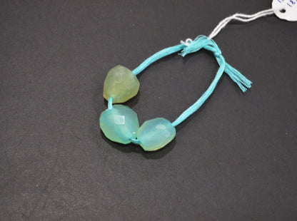 3 Pieces In A Strand Aqua Chalcedony Nuggets Shape Beads , 15x20 - 18x19 mm , 32511