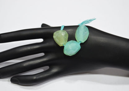 3 Pieces In A Strand Aqua Chalcedony Nuggets Shape Beads , 15x20 - 18x19 mm , 32511