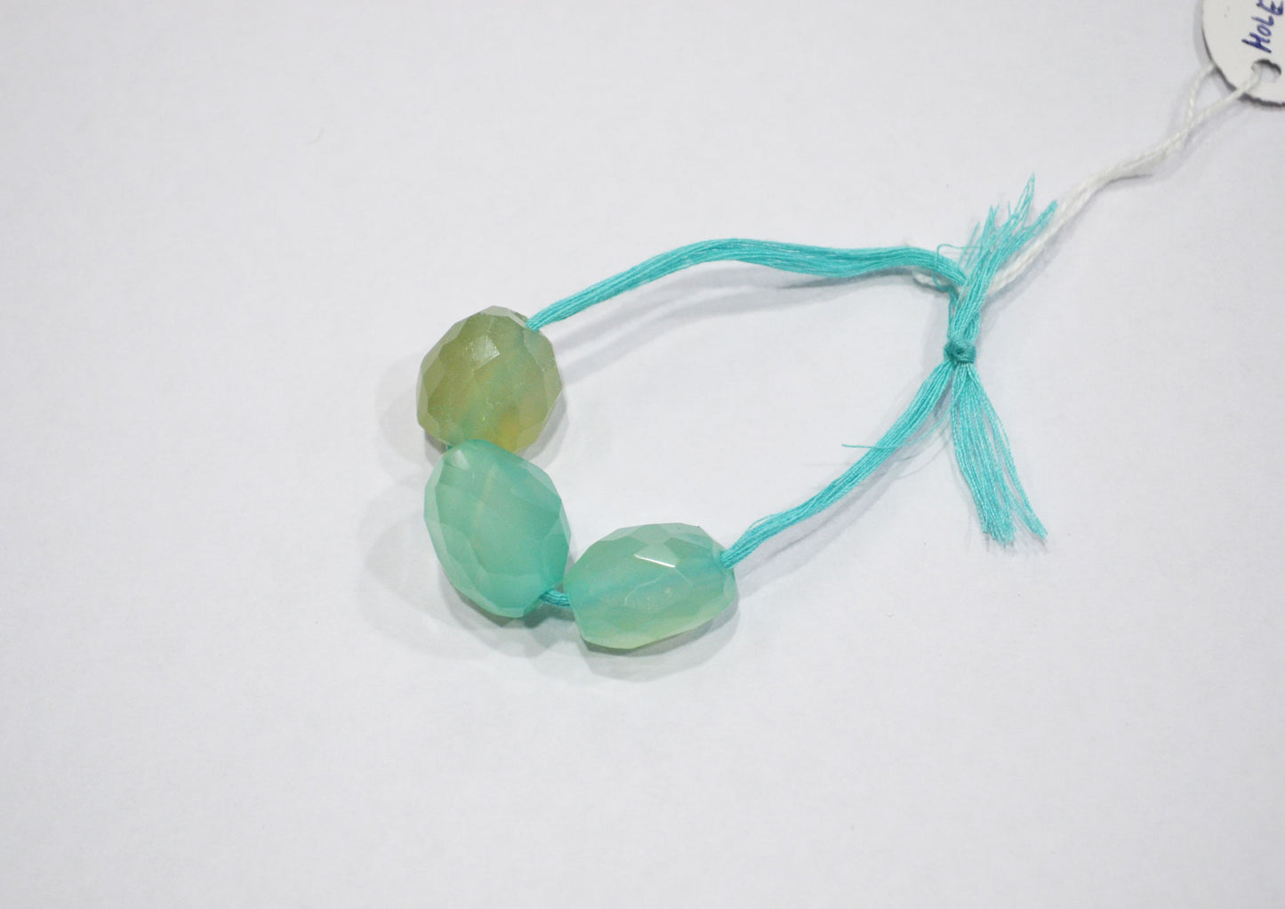 3 Pieces In A Strand Aqua Chalcedony Nuggets Shape Beads , 15x20 - 18x19 mm , 32511