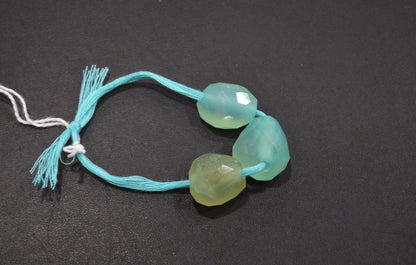 3 Pieces In A Strand Aqua Chalcedony Nuggets Shape Beads , 15x20 - 18x19 mm , 32511