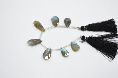 Labradorite Faceted Pear Shape Beads , 7 Pieces In A Strand , 10x16 - 11x22 mm , 32513