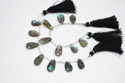 Labradorite Faceted Pear Shape Beads , 7 Pieces In A Strand , 10x16 - 11x22 mm , 32513