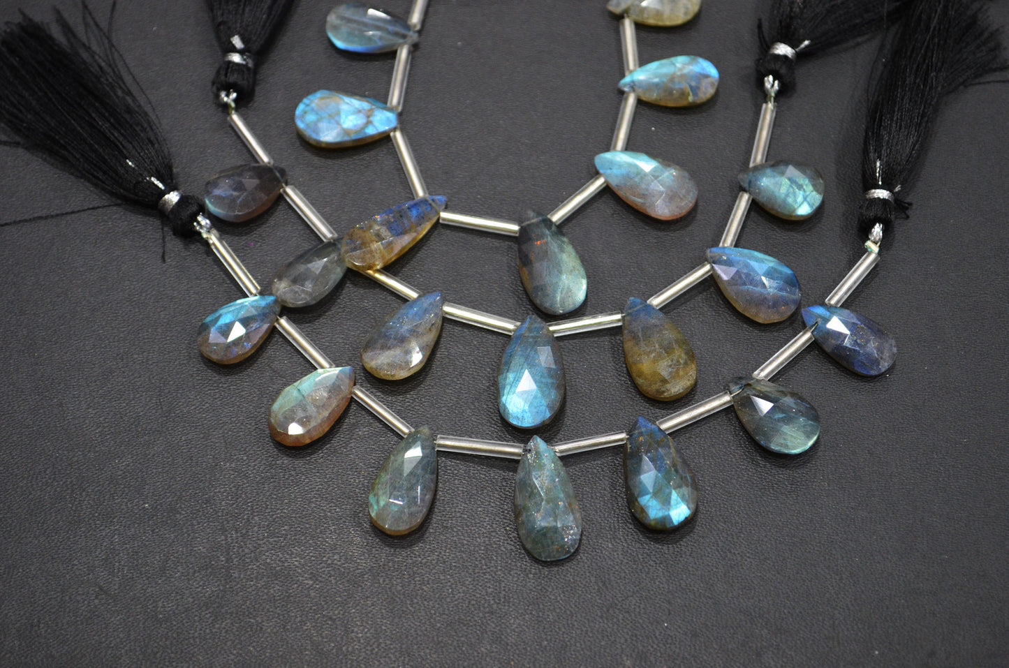 Labradorite Faceted Pear Shape Beads , 7 Pieces In A Strand , 10x16 - 11x22 mm , 32513